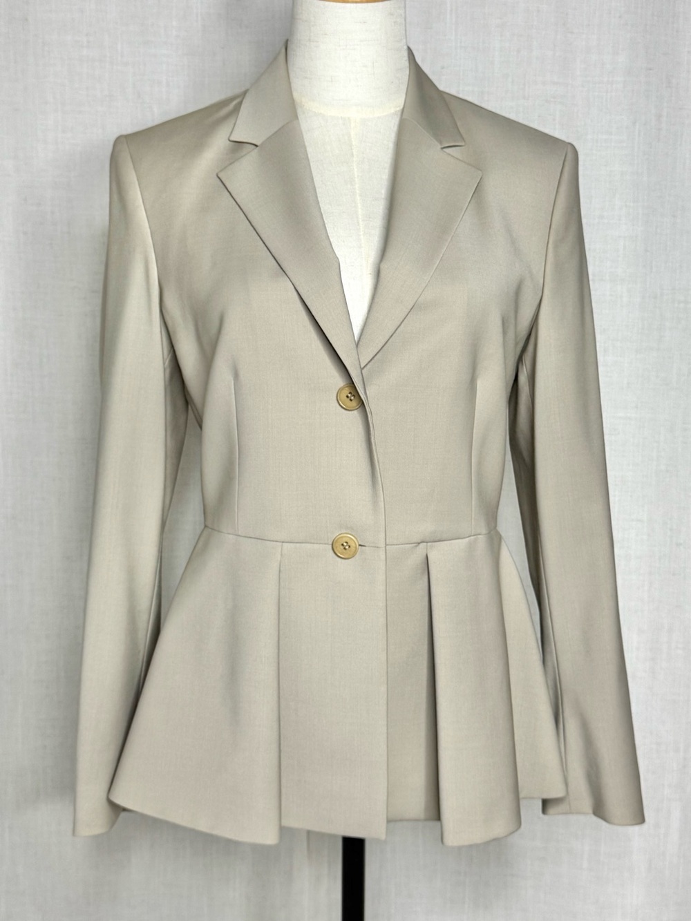 Theory Braneve Continuous Virgin Wool Blend Peplum Jacket Grey Khaki Size 8